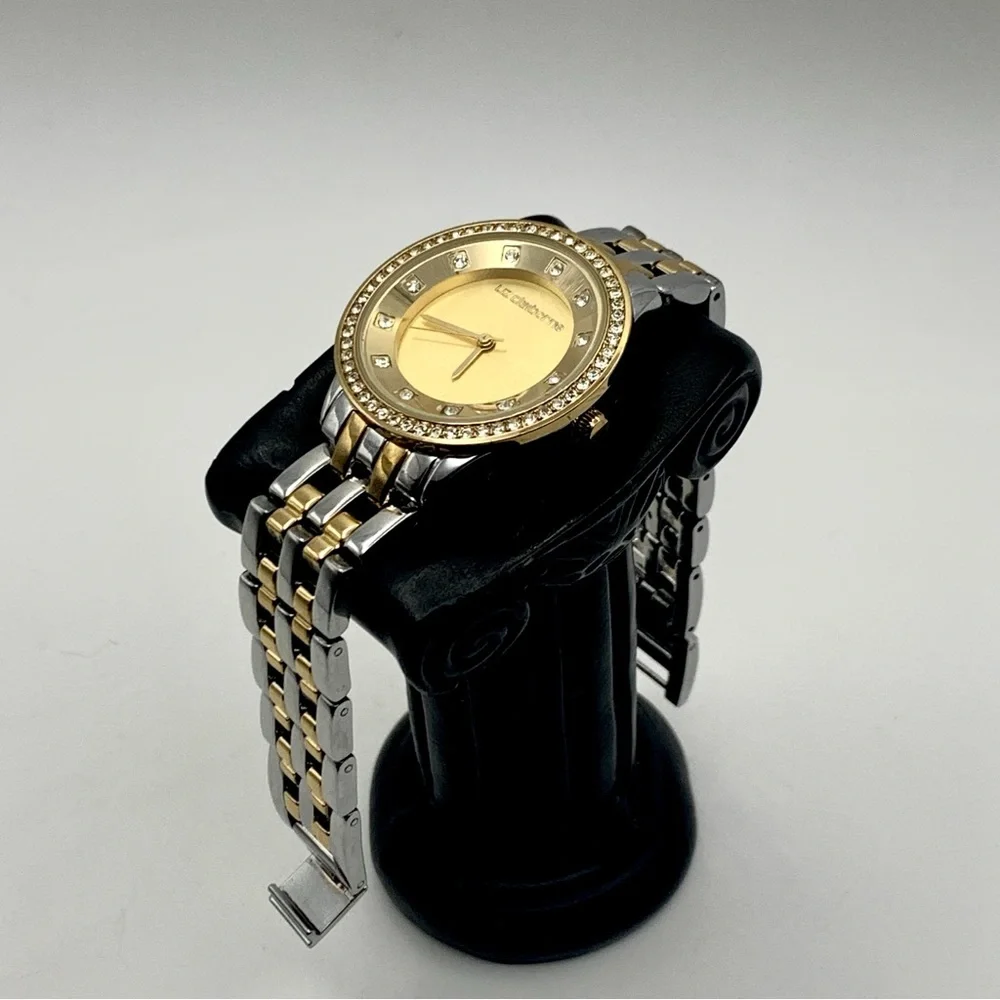 Liz Claiborne Two-Tone Crystal Bezel Watch 6.75" New Battery - Picture 13 of 14